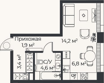 Планировка: Студия, 30,9 м²