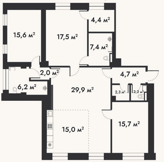 Планировка: 4+ к, 122,5 м²