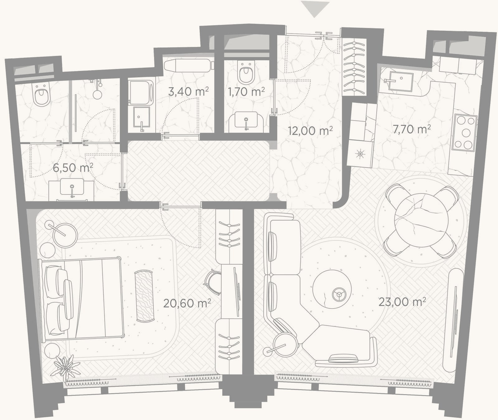 Планировка: 2-к, 74,9 м²