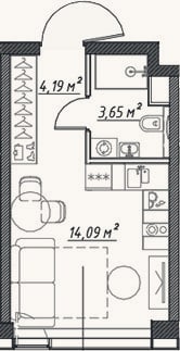 Планировка: Студия, 22 м²
