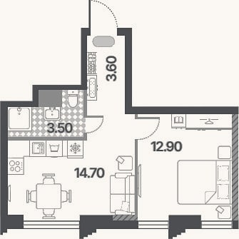 Планировка: 2-к, 34,7 м²