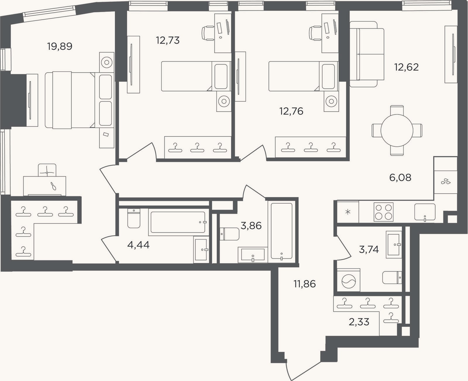 Планировка: 4+ к, 90,3 м²