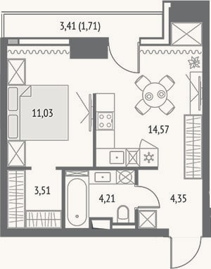 Планировка: 2-к, 37,7 м²