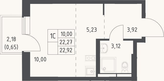 Планировка: Студия, 22,3 м²