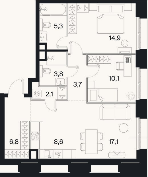 Планировка: 3-к, 71,4 м²