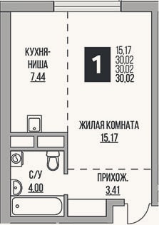 Планировка: Студия, 30 м²