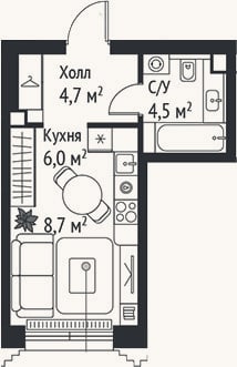 Планировка: Студия, 23,9 м²