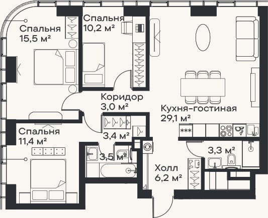 Планировка: 4+ к, 85,6 м²
