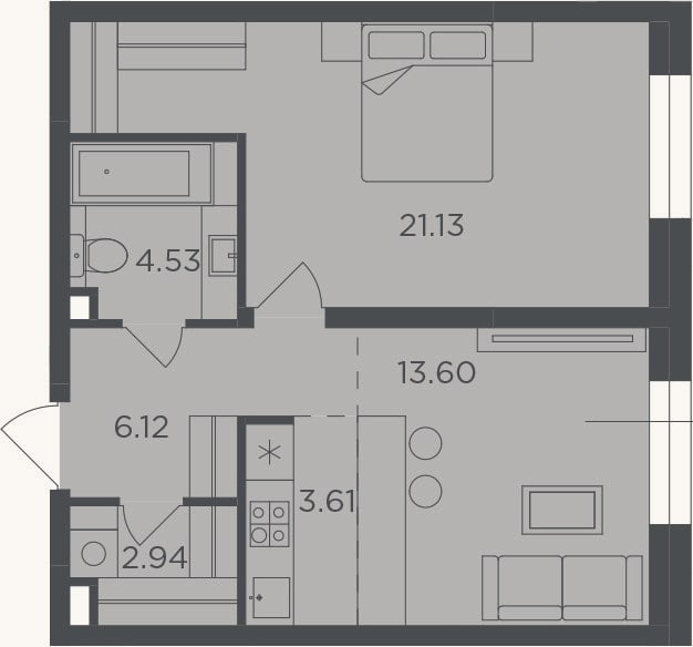 Планировка: 2-к, 51,9 м²