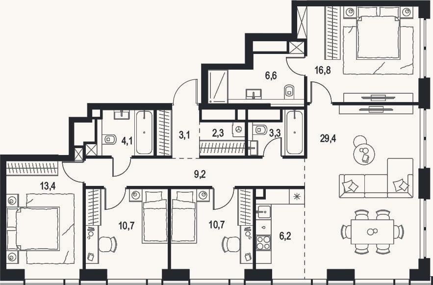 Планировка: 4+ к, 115,8 м²