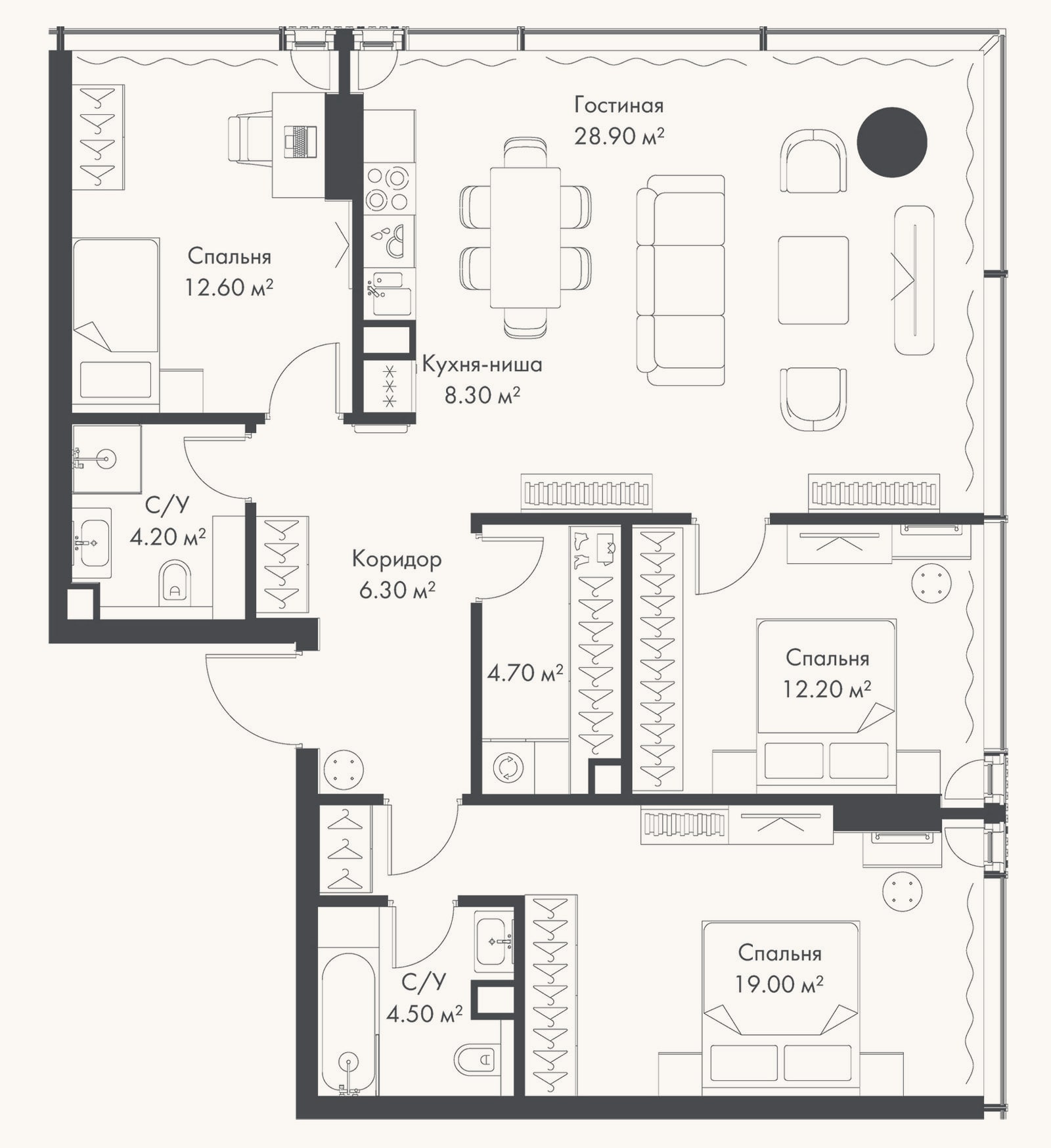 Планировка: 4+ к, 100,7 м²