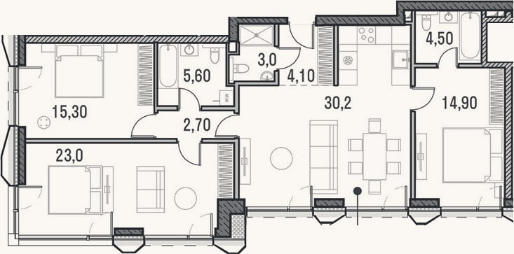 Планировка: 4+ к, 103,3 м²