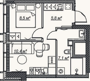 Планировка: 2-к, 31,8 м²