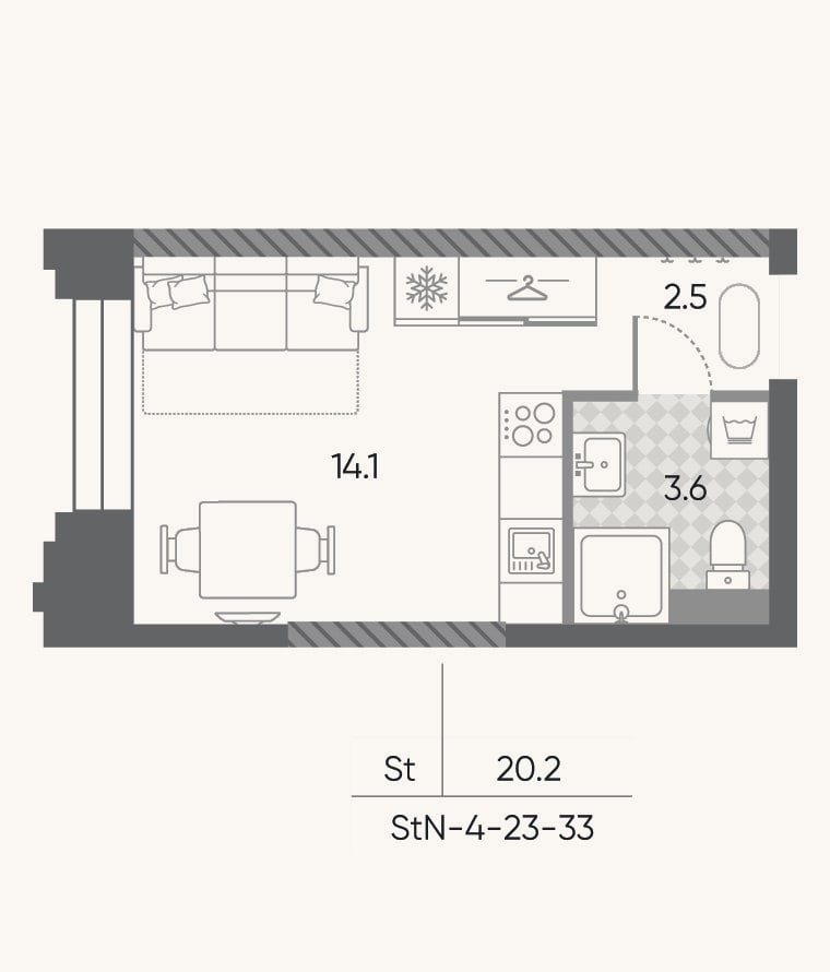 Планировка: Студия, 20,2 м²