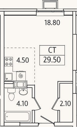 Планировка: Студия, 29,5 м²