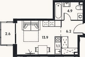 Планировка: Студия, 26,1 м²