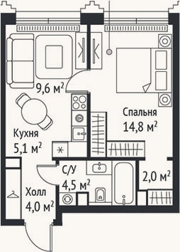 Планировка: 2-к, 40 м²