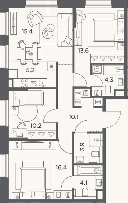Планировка: 4+ к, 83,2 м²