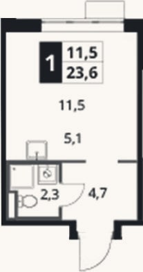 Планировка: Студия, 23,6 м²