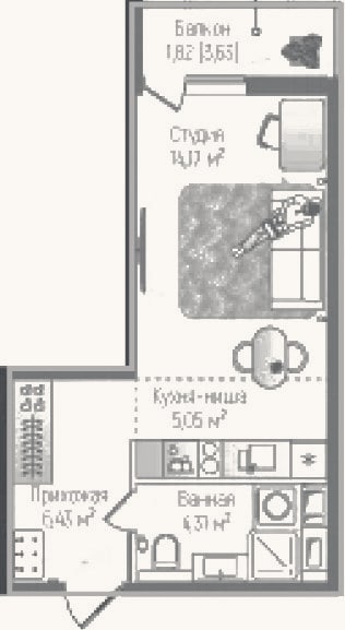Планировка: Студия, 30 м²