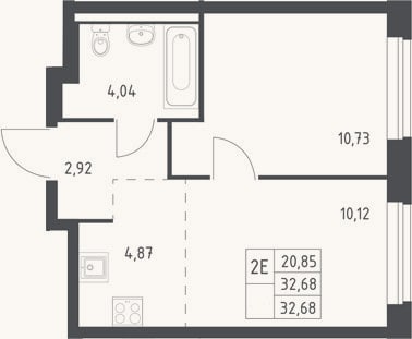 Планировка: 2-к, 32,7 м²