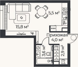 Планировка: Студия, 31,8 м²