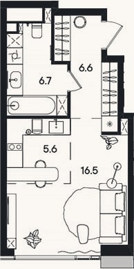 Планировка: Студия, 35,4 м²