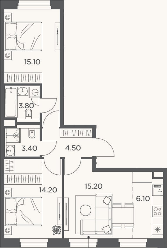 Планировка: 3-к, 62,3 м²