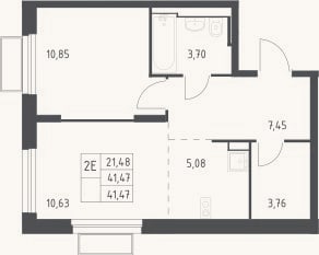 Планировка: 2-к, 41,5 м²