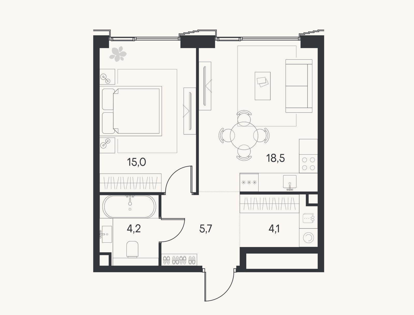 Планировка: 2-к, 47,5 м²