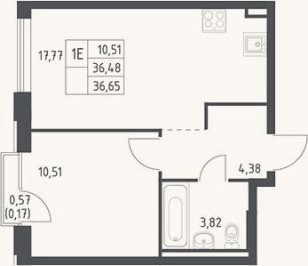 Планировка: 2-к, 36,5 м²