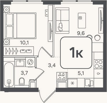 Планировка: 2-к, 31,9 м²