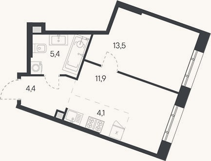 Планировка: 2-к, 39,3 м²