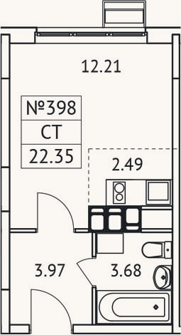 Планировка: Студия, 22,4 м²