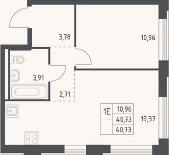 Планировка: 2-к, 40,7 м²
