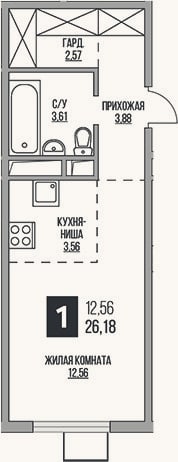 Планировка: Студия, 26,2 м²