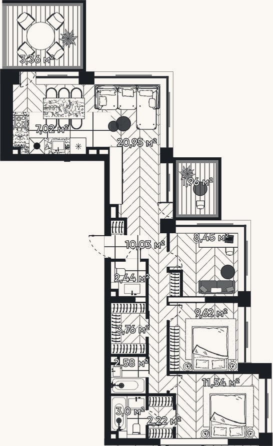Планировка: 4+ к, 81,6 м²
