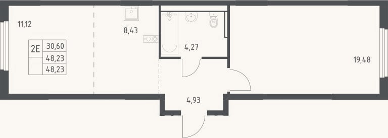 Планировка: 2-к, 48,2 м²