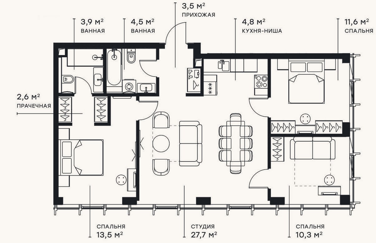 Планировка: 4+ к, 82,5 м²
