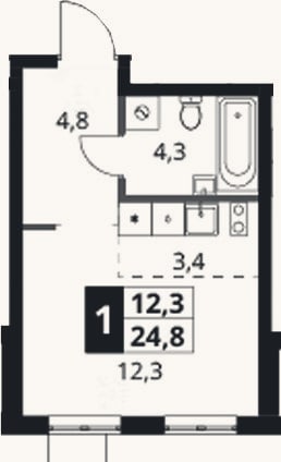 Планировка: Студия, 24,8 м²