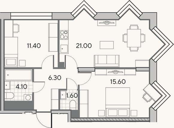 Планировка: 3-к, 60 м²