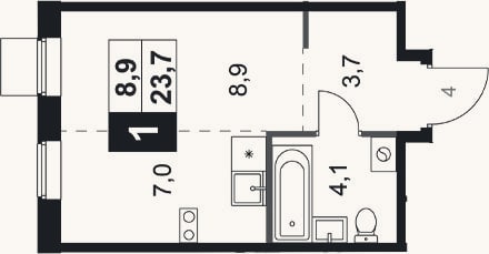 Планировка: Студия, 23,7 м²