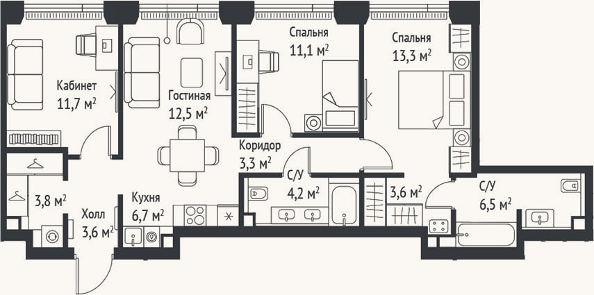 Планировка: 4+ к, 80,3 м²
