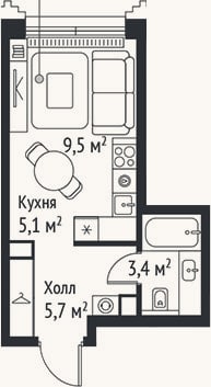 Планировка: Студия, 23,7 м²