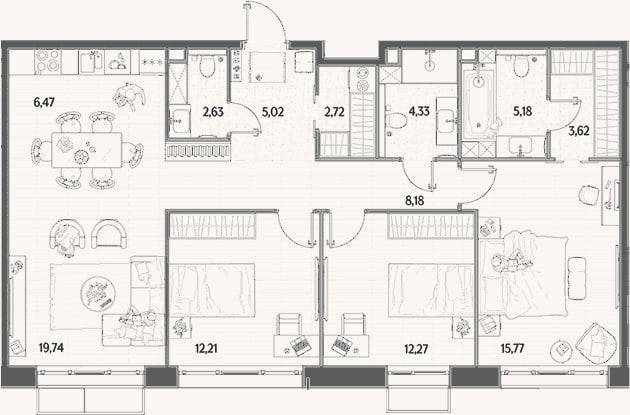 Планировка: 4+ к, 98,1 м²