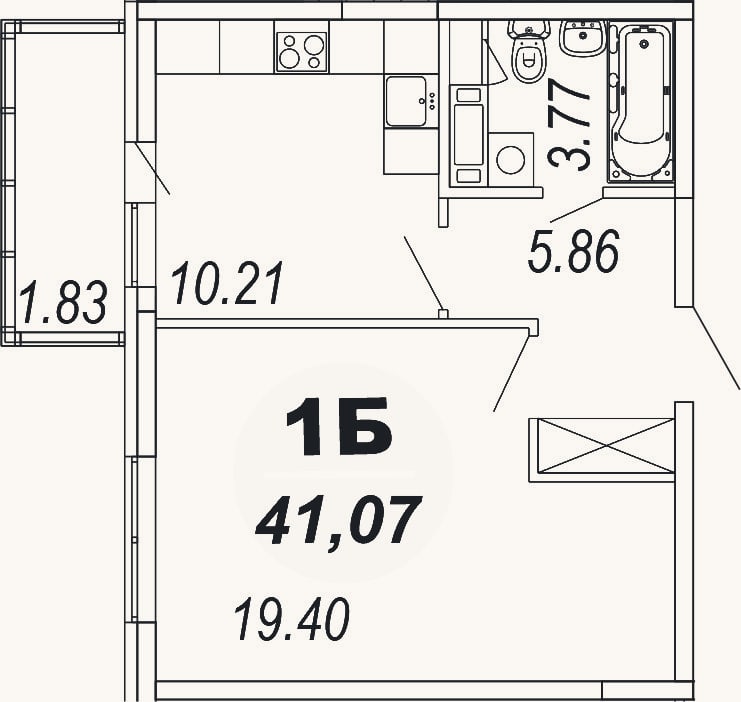 Планировка: 1-к, 39,2 м²