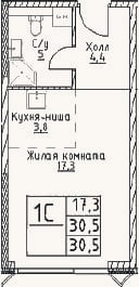 Планировка: Студия, 30,5 м²