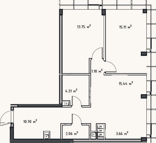 Планировка: 3-к, 66,1 м²