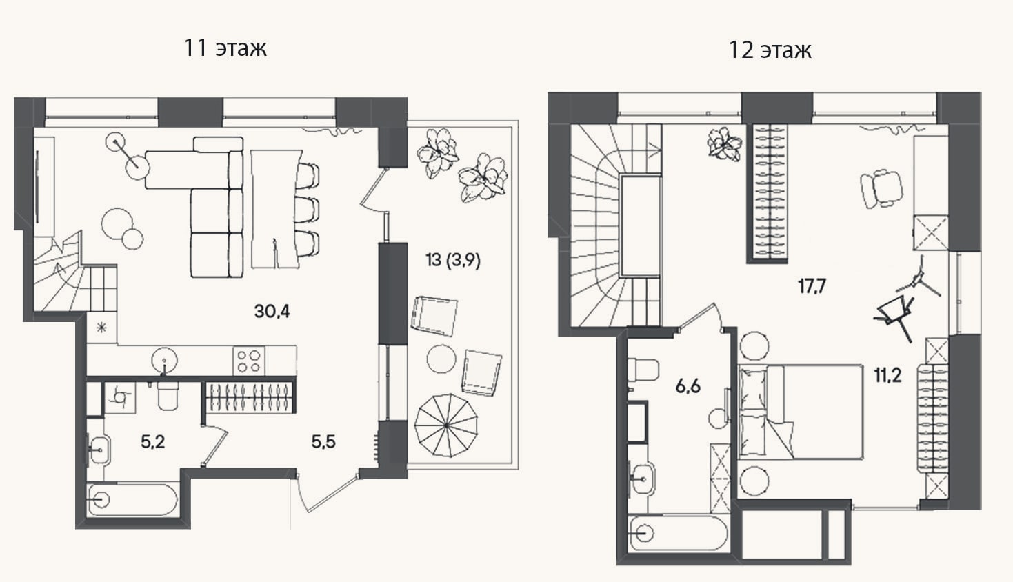 Планировка: 2-к, 74,7 м²