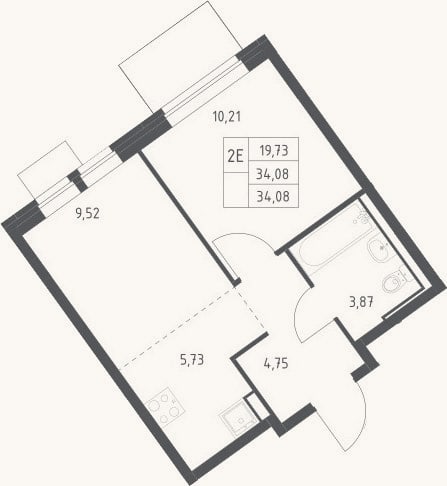 Планировка: 2-к, 34,1 м²